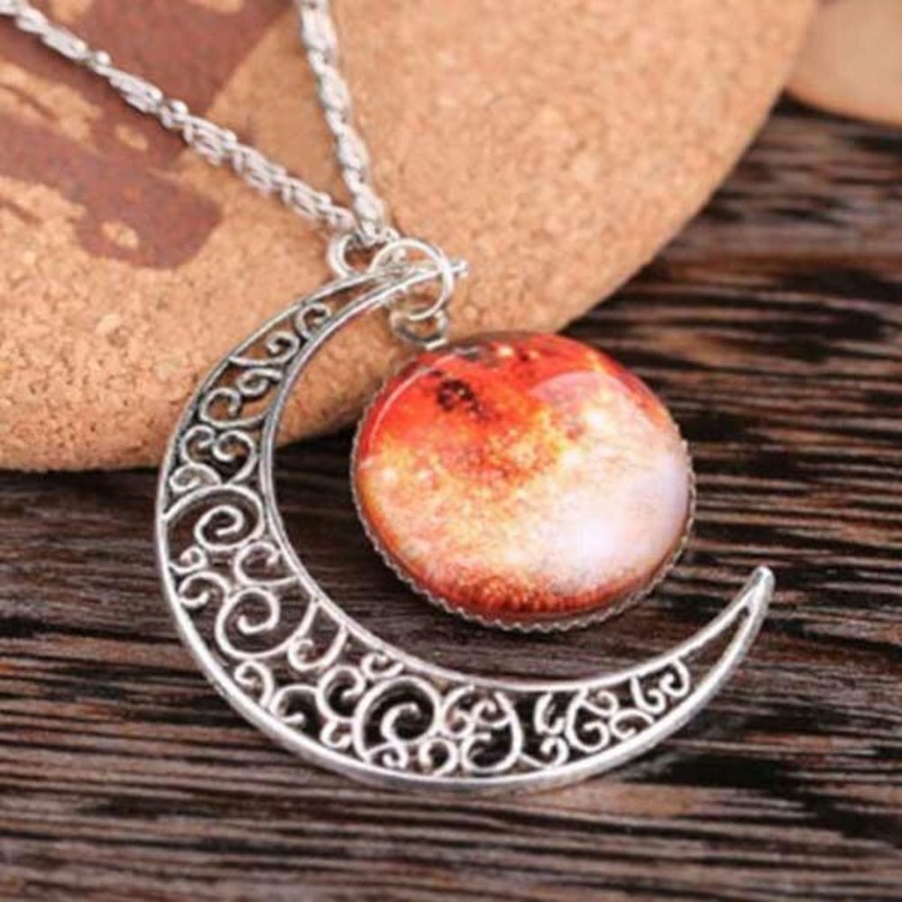 Hollow Out Carved Moon Galactic Cosmic Pendant